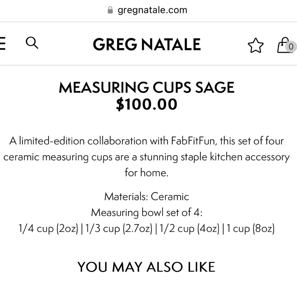 Greg Natale Ceramic Sage Measuring Cups Set. New in Box $100 Retail.